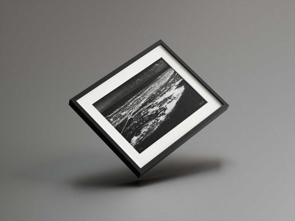 Angled View of 'Urban Serenity' Artwork in Black Frame: A unique perspective capturing the intriguing fusion of urban and serene elements.