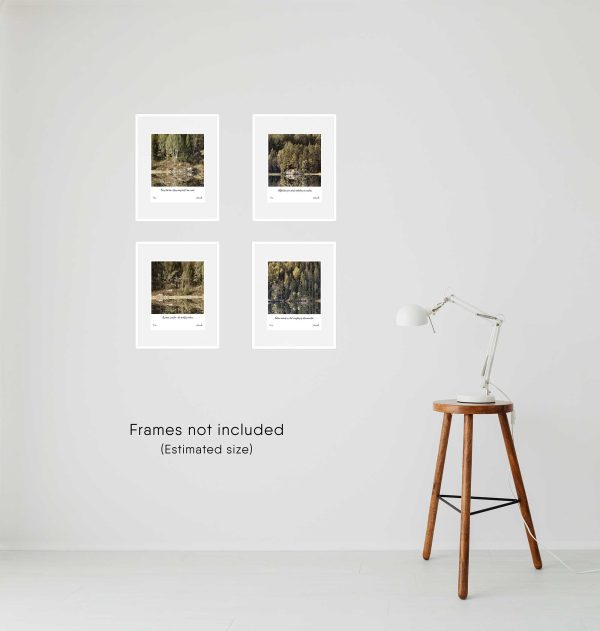 Four art board prints in frames on a wall