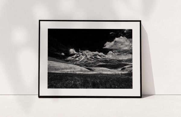 Volcan Chimborazo - Black and White Mixed Media Artwork with Black Frame