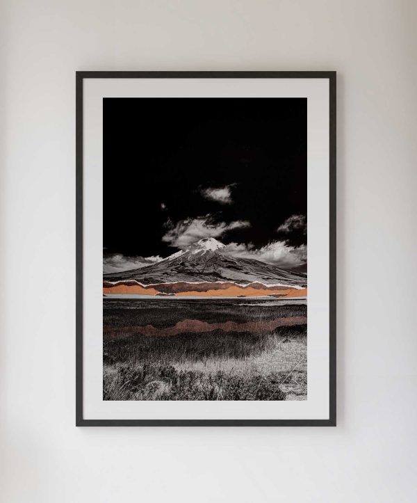 Volcan Cotopaxi - Original Mixed Media Artwork Framed in Black Frame